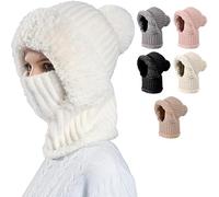 Gorro 3 en 1 con bufanda y máscara, gorro de punto para mujer, resistente al viento, gorro de punto de forro polar para nieve, para clima frío, esquí, senderismo, caminata, blanco, Talla única