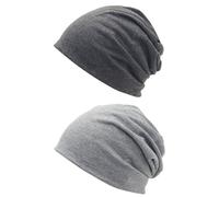 Gorro Beanie Clásico Slouch, Gorro Slouch Beanie para Hombres y Mujer, Gorros de Punto Unisex Transpirable y Ligero, Gorros de Quimio para Mujeres Y Hombres, 2 Piezas (Gris Oscuro + Gris Claro)