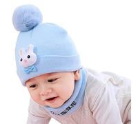 Gorro Bebe 1 Año - Gorro con Pompón para Bebé Recién Nacido Gorro con Pompón De Punto Cálido para Invierno Gorro De Dibujos Animados Conjunto De Bufanda (Sky Blue One Size)
