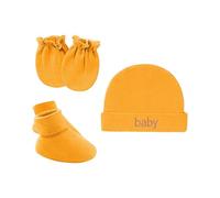 Gorro Bebe Invierno - Gorro Suave para Bebé con Manoplas Y Botitas para Piel Delicada De Recién Nacidos Ajuste Elástico Y Suave (Yellow 0-5 Months)