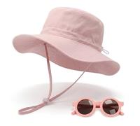 Gorro Bebé Verano con Gafas de Sol Set, Sombrero Bebé Protección UV UPF 50+ Gorra Niño Niña, Gorrito Playa Transpirable, 3 Tallas Disponibles para 6 Meses - 8 Años (FR/ES, Letras, M, Rosa)
