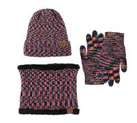 Gorro bufanda guantes conjunto de forro polar cálido de punto calentador de cuello lana gorro térmico al aire libre deporte esquí bicicleta manoplas hombre mujer, Rosa intenso., talla única
