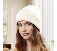 Gorro clásico de punto acanalado para hombres y mujeres, cálido y elegante, gorro de invierno con puño plegado, mezcla de lana acrílica suave, punto grueso