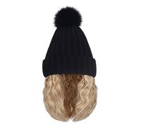Gorro con cabello integrado - Sombrero de punto con peluca integrada, gorro sin bordes transpirable, accesorio de de invierno para viajes, ocio al aire libre y uso diario, marrón