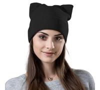 Gorro con Elemento De Orejas De Gato Negro De 1 Pieza, Bonito Gorro De Punto, Gorro Cálido para Mujer, Gorro De Otoño E Invierno, Gorro Versátil para Exteriores