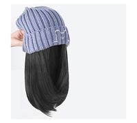 Gorro con Extensiones de Cabello para Mujer Beanie Hat Peluca corta sintética Sombrero con extensión de cabello Cabello natural Color Negro Marrón Pelucas for mujeres Peluca de Sombrero para Mujer(Col