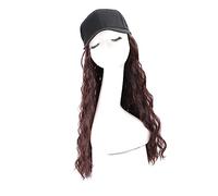 Gorro con Extensiones de Cabello para Mujer Gorra de béisbol de pelo negro con pelo Sombreros sintéticos con pelo adjunto Gorra negra con pelo largo ondulado for mujer Peluca de Sombrero para Mujer(Co