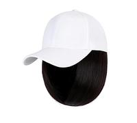 Gorro con Extensiones de Cabello para Mujer Gorra Peluca sintética Extensiones de cabello Pelucas de cabello for mujeres Bob recto corto Fibra de alta temperatura Ajustable Hip Hop Gorra de béisbol Pe
