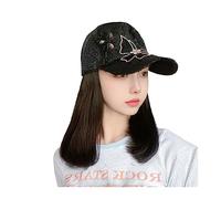 Gorro con Extensiones de Cabello para Mujer Pelo largo Bobo Cap Sombrero sintético Peluca de pelo Pelucas negras naturales Bowknot Rhinestone Sombrero sintético Peluca Peluca de Sombrero para Mujer(Co