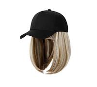 Gorro con Extensiones de Cabello para Mujer Peluca de béisbol ondulada corta Peluca de Bob sintético Sombrero blanco/negro Pelucas Gorra con cabello Conexión natural Gorra de béisbol ajustable Peluc