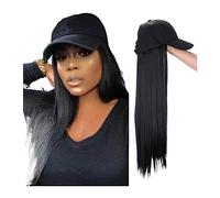 Gorro con Extensiones de Cabello para Mujer Peluca de béisbol ondulada larga Peluca de Bob natural sintética Sombrero blanco negro Pelucas Gorra con cabello Conexión natural Gorra de béisbol Peluca de
