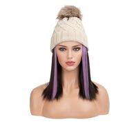 Gorro con Extensiones de Cabello para Mujer Peluca de sombrero de felpa a la moda for mujer, pelo liso corto medio, gorro de punto cálido for invierno, sombrero de peluca exquisito Peluca de Sombrero