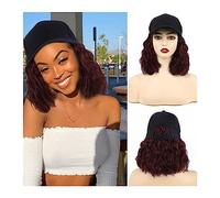 Gorro con Extensiones de Cabello para Mujer Peluca sintética de Bob ondulado corto for mujer, gorra de béisbol ajustable de fibra de alta temperatura con ondas de agua, extensiones de cabello Peluca d