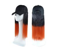 Gorro con Extensiones de Cabello para Mujer Peluca sintética larga y recta for mujer, fibra negra de alta temperatura con sombrero, gorra de béisbol, peluca de sombrero ajustable Peluca de Sombrero pa