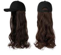 Gorro con Extensiones de Cabello para Mujer Peluca sintética ondulada larga Gorra de béisbol con extensiones de cabello Sombrero Pelucas Hueso Negro natural Conexión Peluca ajustable for mujeres Peluc