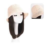 Gorro con Extensiones de Cabello para Mujer Pelucas de pelo resistente al calor de ondas rizadas naturales sintéticas largas con gorra de sombrero peluca de sombrero de conexión natural for mujeres Pe