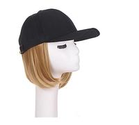 Gorro con Extensiones de Cabello para Mujer Pelucas de sombrero negro ajustables sintéticas Bob corto Gorra de béisbol recta Conexión de peluca Extensiones de cabello for mujeres Gorra con Peluca (Co
