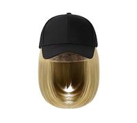 Gorro con Extensiones de Cabello para Mujer Pelucas de sombrero negro ajustables sintéticas Bob corto Gorra de béisbol recta Conexión de peluca Extensiones de cabello for mujeres Peluca de Sombrero pa