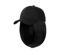 Gorro con Extensiones de Cabello para Mujer Pelucas de sombrero negro ajustables sintéticas Bob corto Gorra de béisbol recta Conexión de peluca Extensiones de cabello for mujeres Peluca de Sombrero pa