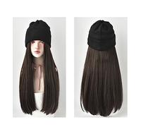 Gorro con Extensiones de Cabello para Mujer Pelucas rectas largas sintéticas con sombreros de punto for niña Womem hermoso gorro cálido pelucas de punto Otoño Invierno gorra peluca Peluca de Sombrero