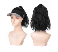 Gorro con Extensiones de Cabello para Mujer Sombrero con peluca adjunta, gorra de béisbol de pelo largo sintético rizado ondulado for mujer, sombrero ajustable con extensión de cola de caballo Peluca