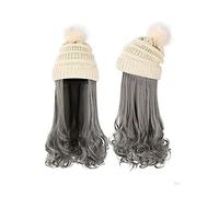 Gorro con Extensiones de Cabello para Mujer Sombrero de pelo largo ondulado y rizado, peluca sintética for mujer, gorro de punto desmontable cálido for invierno, peluca marrón dorada de 22 pulgadas Pe