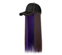 Gorro con Extensiones de Cabello para Mujer Sombrero de peluca for mujer, pelo largo y liso, sombrero con visera, peluca realista Natural a la moda, sombrero for mujeres blancas y negras, peluca de so