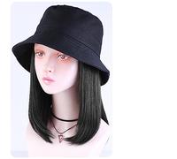 Gorro con Extensiones de Cabello para Mujer Sombrero de pescador sintético con gorro for el pelo, moda, corto, recto, Bob, otoño, sombrero, pelucas for mujer, extensiones de cabello con Clip Peluca de