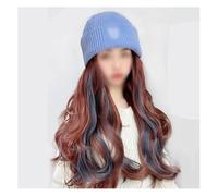 Gorro con Extensiones de Cabello para Mujer Sombrero de punto for peluca, sombrero de peluca rizado ondulado, sombrero de peluca realista natural, sombrero de peluca de pelo largo for mujer, adecuado