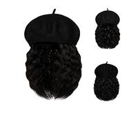 Gorro con Extensiones de Cabello para Mujer Wave Curly Bob Hat Peluca Pelucas sintéticas Sombrero con extensiones de cabello adjuntas 8 pulgadas Peluca larga Gorra Peluca de Sombrero para Mujer(Color: