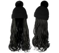 Gorro con Extensiones De Pelo Largo Y Ondulado Y Rizado, Gorro De Punto, Peluca Sintética Adjunta, Postizo Desmontable para Mujeres Y Niñas De Invierno