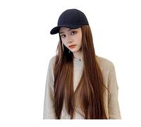 Gorro con extensiones de pelo para mujer, peluca de béisbol larga ondulada, peluca sintética natural estilo bob, gorra de béisbol con pelo de color blanco y negro (3)