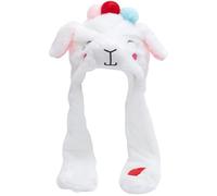 Gorro con orejas móviles, bonito gorro de oveja con orejas móviles, suave y divertido de peluche con patas para regalo unisex de invierno, Navidad y cumpleaños, blanco de conejito, go