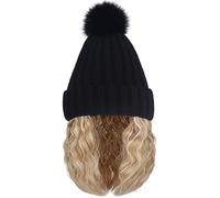 Gorro con pelo, gorro con pelo atado para mujer, sombrero negro con peluca, peluca corta y rizada, fácil de combinar para fotos, viajes, maquillaje diario, con