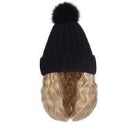 Gorro con pelo, gorro con pelo atado para mujer, sombrero negro con peluca, peluca corta y rizada, fácil de combinar para fotos, viajes, maquillaje diario, con