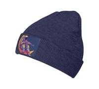 Gorro de astronauta en luna creciente para hombre y mujer, gorro de invierno cálido de punto con puños, gorro de calavera de acrílico, color azul marino