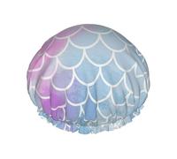 Gorro de baño colorido con estampado de escamas de sirena, protector de pelo de doble capa, cubierta elástica para lavar la cara, 27 cm