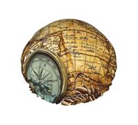 Gorro de baño con diseño de brújula y mapa del mundo antiguo para cabello largo y corto, lavable con banda elástica para cabello largo, trenzado