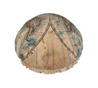 Gorro de baño con diseño de mapa del mundo manchado antiguo para cabello largo y corto, lavable con banda elástica para cabello largo, trenzado