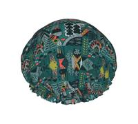 Gorro de baño con estampado de animales escandinavos, protector de pelo de doble capa, cubierta elástica para el cabello para lavar la cara, 27 cm