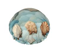 Gorro de baño con estampado de concha de mar para cabello largo y corto, lavable con banda elástica para cabello largo, trenza