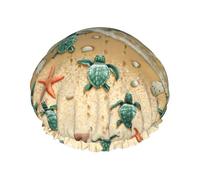 Gorro de baño con estampado de estrella de mar de tortuga para cabello largo y corto, lavable con banda elástica para cabello largo, trenza