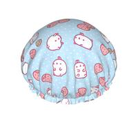 Gorro de baño con estampado de fresas de personajes de dibujos animados, protector de pelo de doble capa, cubierta elástica para el cabello para lavar la cara, 27 cm