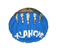 Gorro de baño con estampado de la bandera del estado de Oklahoma para cabello largo y corto, lavable con banda elástica para cabello largo, trenzado