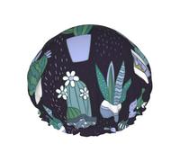 Gorro de baño con estampado de plantas suculentas de cactus para cabello largo y corto, gorro de baño lavable con banda elástica para cabello largo, trenzado