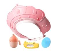 Gorro de baño con taza de champú y medidor de temperatura del agua | Gorra de champú ajustable, visera protectora, cepillo de champús, accesorio para shower, cómodo cartel de baño para