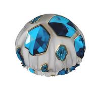 Gorro de baño elástico y reutilizable con estampado de hexágonos y diamantes azules, doble capa impermeable