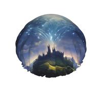 Gorro de baño grande con estampado de corazón de estrella fugaz, apto para todas las longitudes de cabello, protege el cabello, gorro de baño reutilizable