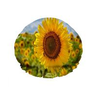 Gorro de baño impermeable doble bajo el cielo azul Hermoso campo Girasoles amarillos Gorro de ducha de moda reutilizable para mujeres Belleza, BathHair Spa, Home Hotel Travel Use