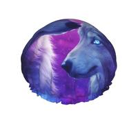 Gorro de baño multicolor con diseño de lobos galácticos místicos